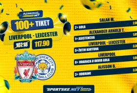 AdmiralBet 100+ tiket - Liverpul i Lester donose kvotu 117,90!